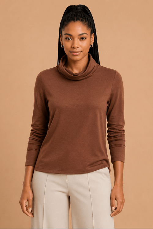 Blusa malha Liocel max gola CAFE